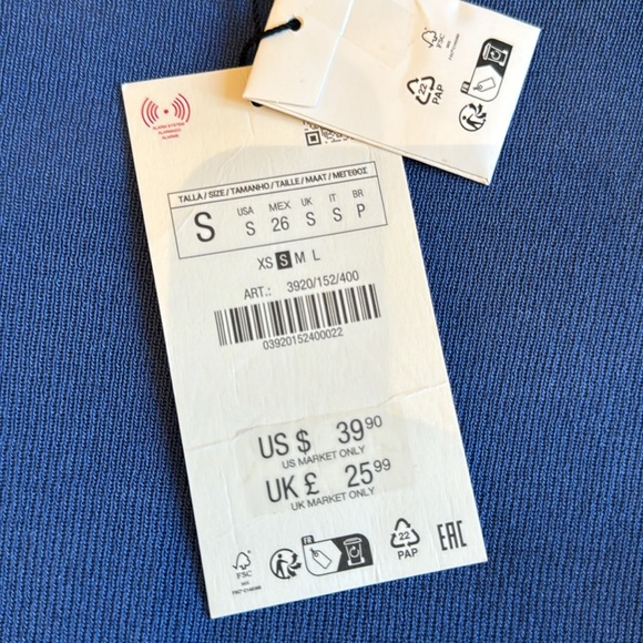 NWT Zara Rushed Knit Top. Blue. Size Small. - Picture 4 of 5